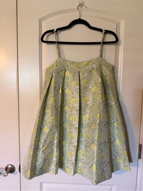 B.RIGHT Mint Green and Yellow Floral Bell Style Spaghetti Strap Dress